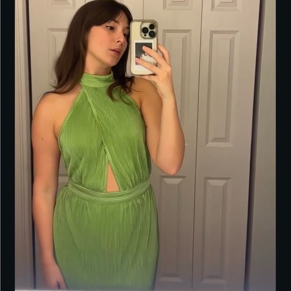 Green Halter Backless Mini Dress